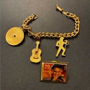 Gold Charm Bracelet with Guitar and Elvis Stamp